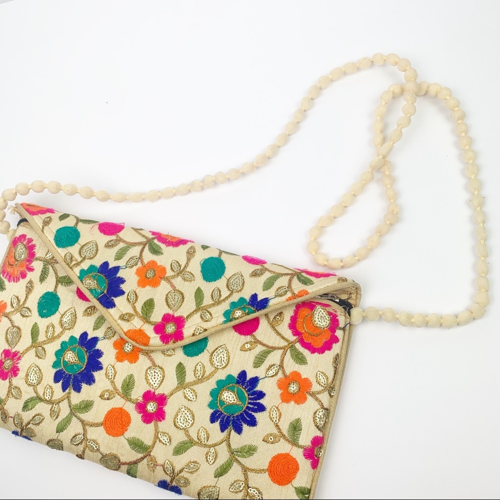 BOHO Embellished Embroidered Crossbody Clutch - Picture 4 of 7